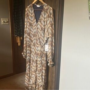 LC Lauren Conrad Paisley Long Sleeve Dress - Brown and Cream
